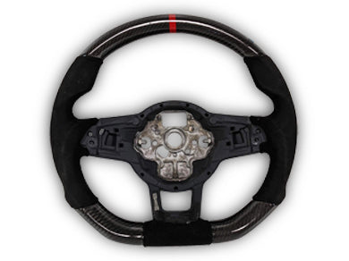 Carbon Fibre & Alcantara Steering Wheel with Red Centre Line & Black Stitching for Volkswagen Golf 7 / MK7 / 7.5 R / GTI (2014 - 2019) - Spoilers and Bodykits Australia