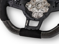 Carbon Fibre & Alcantara Steering Wheel with White Centre Line & Stitching for Volkswagen Golf 7 / MK7 / 7.5 R / GTI (2014 - 2019) - Spoilers and Bodykits Australia