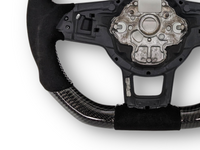 Carbon Fibre & Alcantara Steering Wheel with White Centre Line & Stitching for Volkswagen Golf 7 / MK7 / 7.5 R / GTI (2014 - 2019) - Spoilers and Bodykits Australia