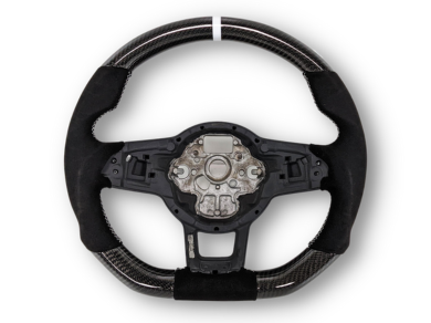 Carbon Fibre & Alcantara Steering Wheel with White Centre Line & Stitching for Volkswagen Golf 7 / MK7 / 7.5 R / GTI (2014 - 2019) - Spoilers and Bodykits Australia