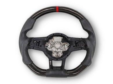 Carbon Fibre & Leather Steering Wheel with Red Centre Line & Black Stitching for Volkswagen Golf 7 / MK7 / 7.5 R / GTI (2014 - 2019) - Spoilers and Bodykits Australia