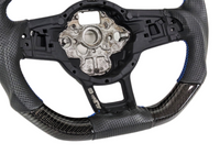 Carbon Fibre & Leather Steering Wheel with Red Centre Line & Blue Stitching for Volkswagen Golf 7 / MK7 / 7.5 R / GTI (2014 - 2019) - Spoilers and Bodykits Australia