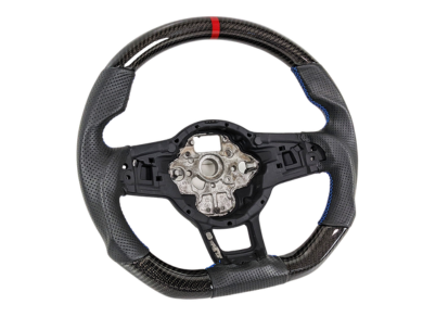 Carbon Fibre & Leather Steering Wheel with Red Centre Line & Blue Stitching for Volkswagen Golf 7 / MK7 / 7.5 R / GTI (2014 - 2019) - Spoilers and Bodykits Australia