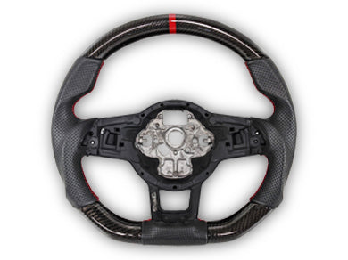 Carbon Fibre & Leather Steering Wheel with Red Centre Line & Stitching for Volkswagen Golf 7 / MK7 / 7.5 R / GTI (2014 - 2019) - Spoilers and Bodykits Australia