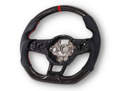Carbon Fibre & Leather Steering Wheel with Red Centre Line & Stitching for Volkswagen Golf 7 / MK7 / 7.5 R / GTI (2014 - 2019) - Spoilers and Bodykits Australia