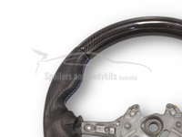 Carbon Fibre & Leather Steering Wheel with Red/Blue Stitching for BMW M3 F80 / M4 F82 / F83 (2012 - 2019) - Spoilers and Bodykits Australia