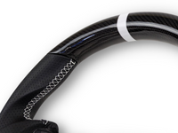 Carbon Fibre & Leather Steering Wheel with White Centre Line & Stitching for Nissan 370Z (2008 Onwards) - Spoilers and Bodykits Australia