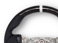 Carbon Fibre & Leather Steering Wheel with White Centre Line & Stitching for Nissan 370Z (2008 Onwards) - Spoilers and Bodykits Australia