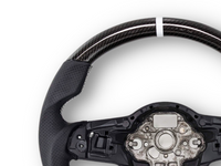 Carbon Fibre & Leather Steering Wheel with White Centre Line & Stitching for Volkswagen Golf 7 / MK7 / 7.5 R / GTI (2014 - 2019) - Spoilers and Bodykits Australia