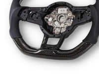 Carbon Fibre & Leather Steering Wheel with White Centre Line & Stitching for Volkswagen Golf 7 / MK7 / 7.5 R / GTI (2014 - 2019) - Spoilers and Bodykits Australia
