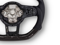 Carbon Fibre & Leather Steering Wheel with White Centre Line & Stitching for Volkswagen Golf 7 / MK7 / 7.5 R / GTI (2014 - 2019) - Spoilers and Bodykits Australia