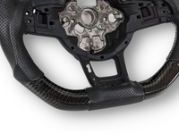 Carbon Fibre & Leather Steering Wheel with White Centre Line & Stitching for Volkswagen Golf 7 / MK7 / 7.5 R / GTI (2014 - 2019) - Spoilers and Bodykits Australia