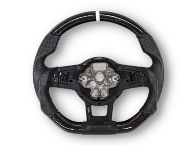 Carbon Fibre & Leather Steering Wheel with White Centre Line & Stitching for Volkswagen Golf 7 / MK7 / 7.5 R / GTI (2014 - 2019) - Spoilers and Bodykits Australia