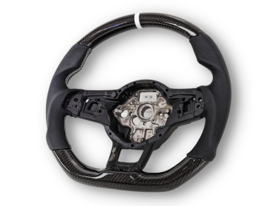 Carbon Fibre & Leather Steering Wheel with White Centre Line & Stitching for Volkswagen Golf 7 / MK7 / 7.5 R / GTI (2014 - 2019) - Spoilers and Bodykits Australia