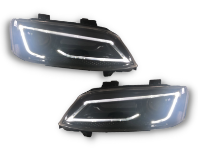 DRL LED Head Lights for VE Holden Commodore Series 1 & 2 with Sequential Indicators - Black - Spoilers And Bodykits Australia