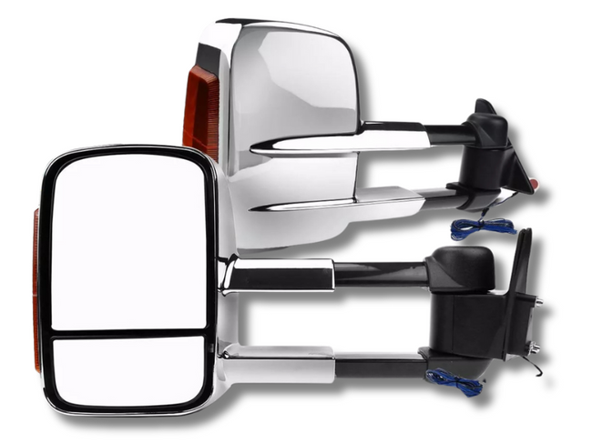 Extendable Towing Mirror with Indicator for 80 Series Toyota Landcruiser - Manual Mirror - Chrome - Pair-Spoilers and Bodykits Australia