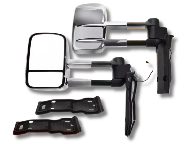Extendable Towing Mirrors with Indicators for 70 / 75 / 78 / 79 Series Toyota Landcruiser - Chrome - Electric Mirror - Pair-Spoilers and Bodykits Australia