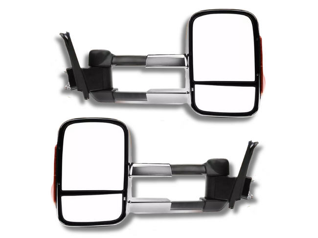 Extendable Towing Mirrors with Indicators for Holden Rodeo & Isuzu D-MAX - Manual Mirror - Chrome - Pair-Spoilers and Bodykits Australia