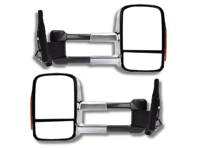 Extendable Towing Mirrors with Indicators for Mitsubishi Pajero - Manual Mirror - Chrome - Pair (2001 - 2019)-Spoilers and Bodykits Australia