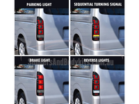 LED 3D Tail Lights for Toyota Hiace with Sequential Indicators & White DRL Bar - Smoked Lens (2004 - 2020 Models) - Spoilers And Bodykits Australia
