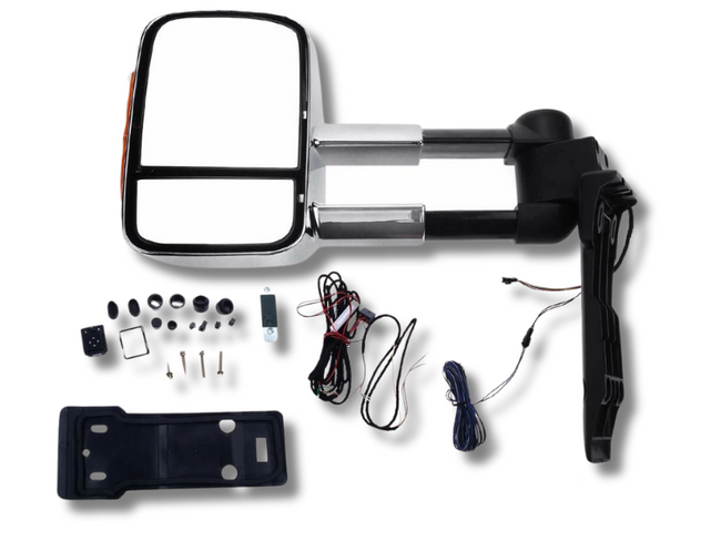 Left Side Extendable Towing Mirror with Indicator for 70 / 75 / 78 / 79 Series Toyota Landcruiser - Chrome - Electric Mirror-Spoilers and Bodykits Australia