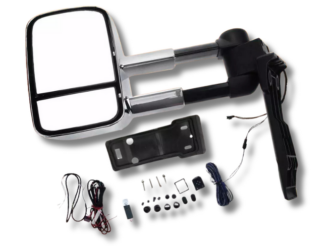 Left Side Extendable Towing Mirror with Indicator for 70 / 75 / 78 / 79 Series Toyota Landcruiser - Chrome - Electric Mirror-Spoilers and Bodykits Australia