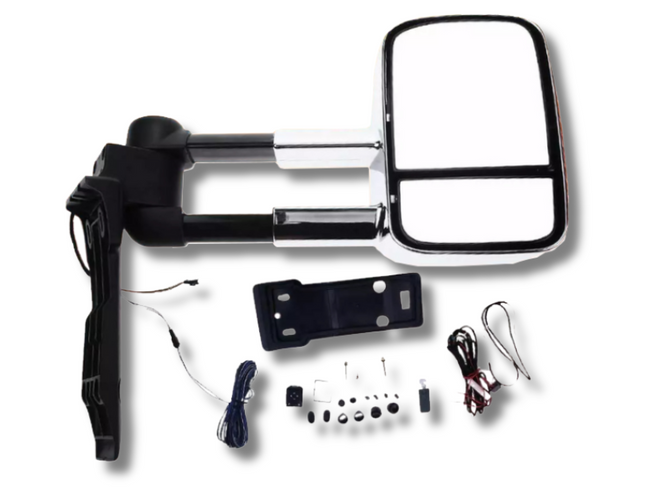 Right Side Extendable Towing Mirror with Indicator for 70 / 75 / 78 / 79 Series Toyota Landcruiser - Chrome - Electric Mirror-Spoilers and Bodykits Australia