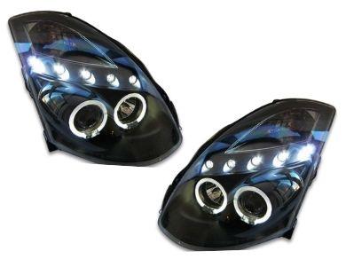 DRL Angel Eye HALO Projector Head Lights for Nissan Skyline Infiniti G35  V35 350GT 2-Door Coupe - Black - Spoilers And Bodykits Australia