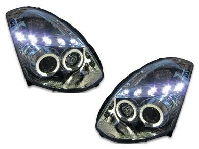 DRL Angel Eye HALO Projector Head Lights for Nissan Skyline Infiniti G35  V35 350GT 2-Door Coupe - Chrome - Spoilers And Bodykits Australia