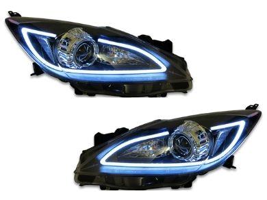 DRL Projector Head Lights for Mazda 3 Sedan / Hatch - Black (2009 - 2013 Models) - Spoilers And Bodykits Australia