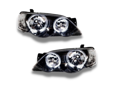 LED Angel Eye Head Lights for BA / BF XR Ford Falcon - Black - Spoilers and Bodykits Australia