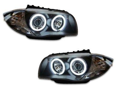 LED Angel Eye HALO Projector Head Lights for BMW E81  E82  E87  E88 - Black (2004 - 2011 Models) - Spoilers And Bodykits Australia