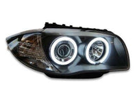 LED Angel Eye HALO Projector Head Lights for BMW E81  E82  E87  E88 - Black (2004 - 2011 Models) - Spoilers And Bodykits Australia