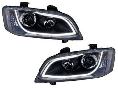 DRL Head Lights for VE Holden Commodore Series 1 with LED Strip - Black (2006 - 2010 Models) - Spoilers and Bodykits Australia
