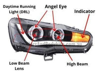 DRL LED Head Lights for CJ Mitsubishi Lancer / EVO - Angel Eye Projector Style (2008 - 2017 Models) - Spoilers and Bodykits Australia